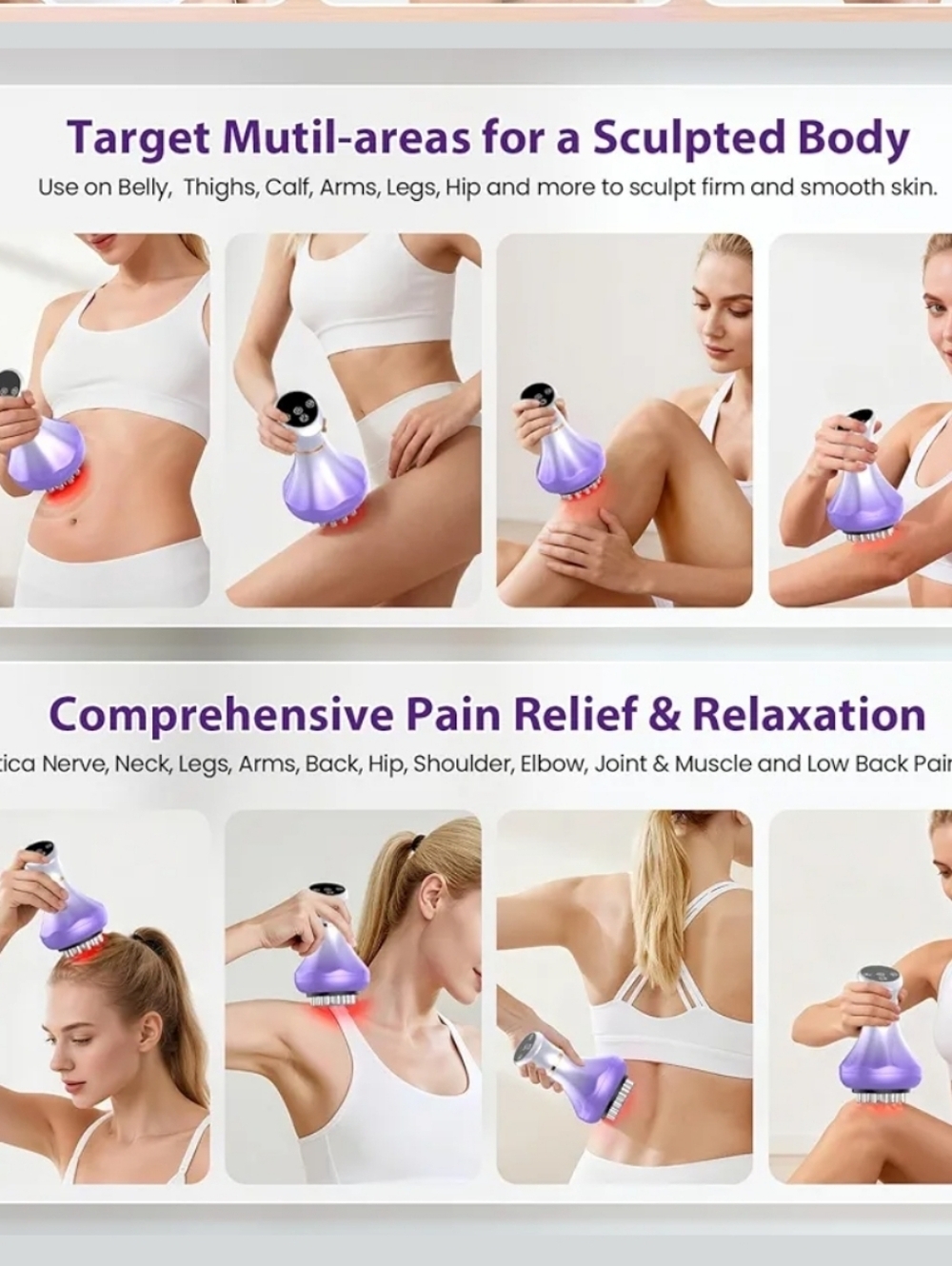 Purple Handheld 4-in-1 Body Massager. Lymphatic Drainage Body Sculpting - Picture 7 of 7